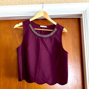 LUSH size L (runs small). Maroon, beaded neck. Polyester; dry clean.